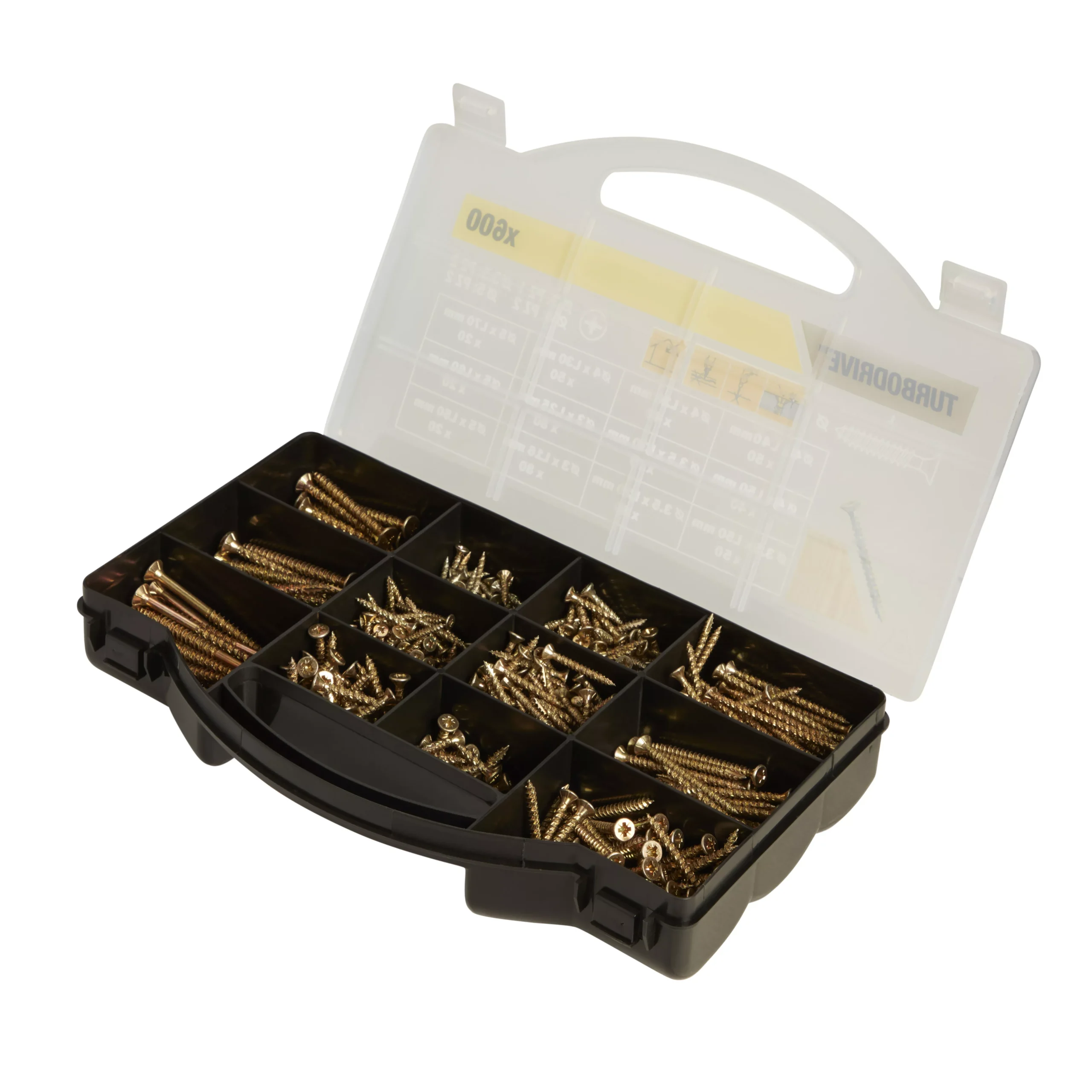 TurboDrive Assorted Wood Screw PZ Double-countersunk Yellow-passivated Carbon Steel Wood Screw, Pack Of 600 3 TurboDrive Assorted Wood Screw PZ Double-countersunk Yellow-passivated Carbon Steel Wood Screw, Pack Of 600