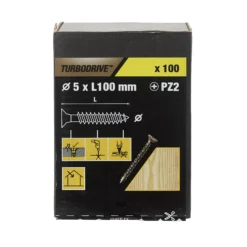 TurboDrive PZ Double-countersunk Yellow-passivated Steel Wood Screw (Dia)5mm (L)100mm, Pack Of 100