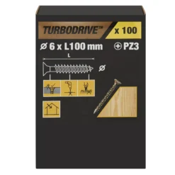 TurboDrive PZ Double-countersunk Yellow-passivated Steel Wood Screw (Dia)6mm (L)100mm, Pack Of 100