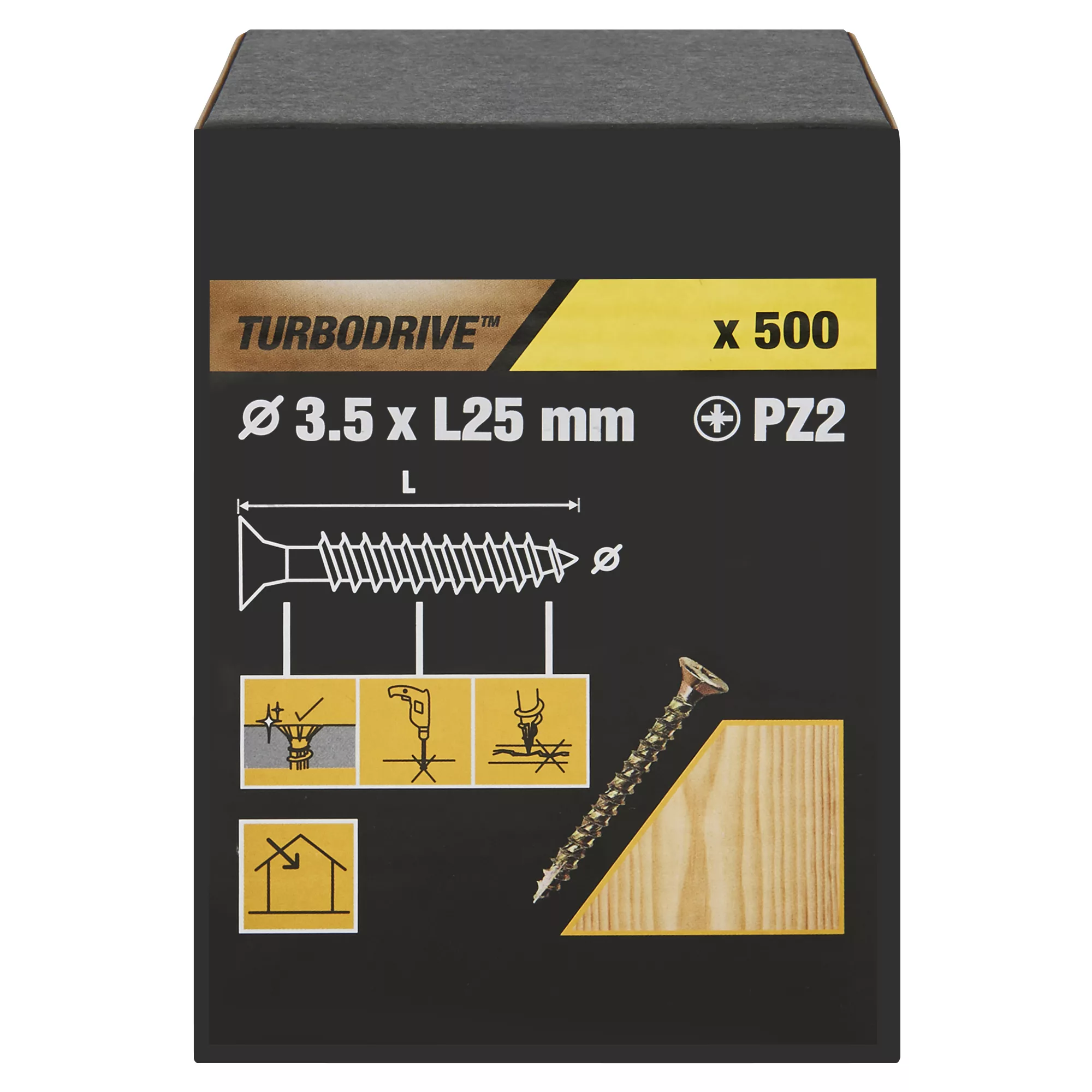 TurboDrive Yellow-passivated Steel Screw (Dia)3.5mm (L)25mm, Pack Of 500 3 TurboDrive Yellow-passivated Steel Screw (Dia)3.5mm (L)25mm, Pack Of 500