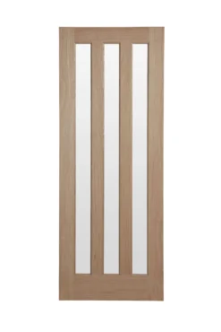 Vertical 3 Panel Frosted Glazed Oak Veneer Internal Door, (H)1981mm (W)686mm (T)35mm