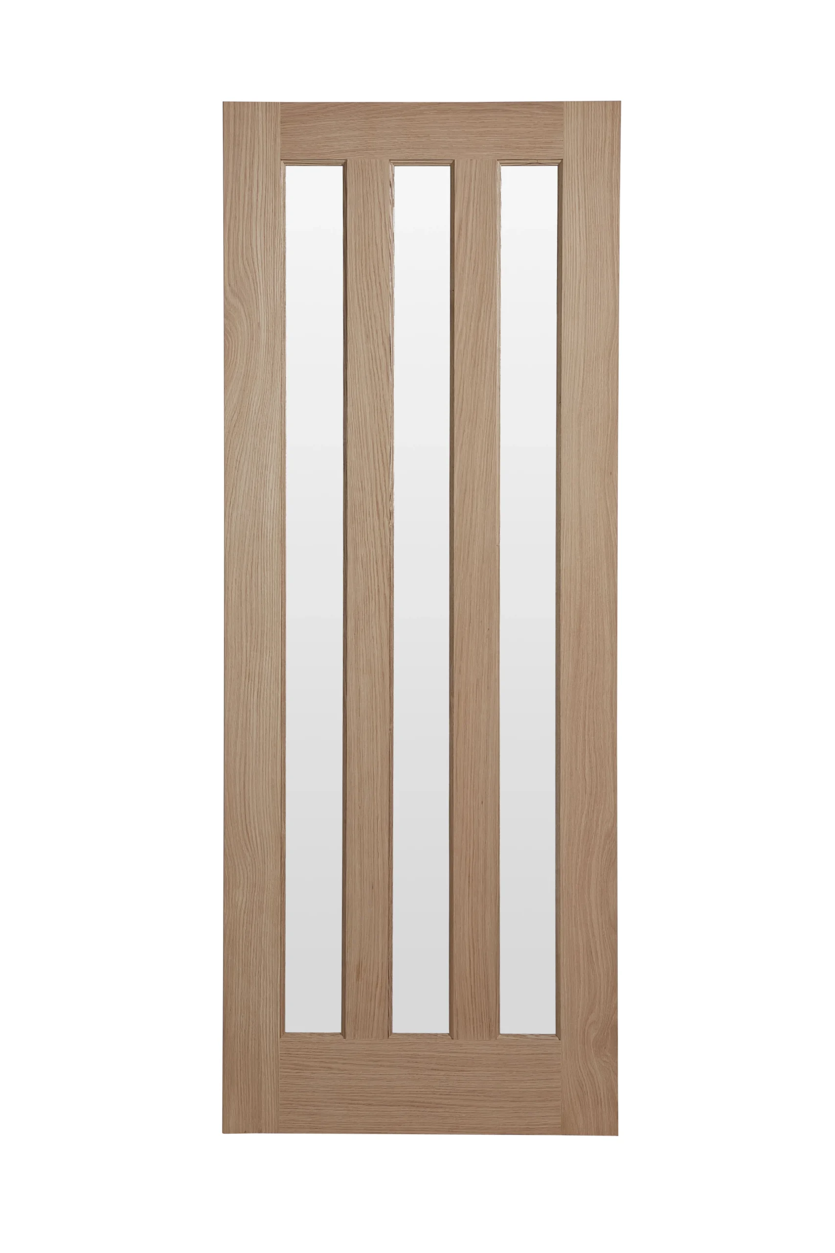 Vertical 3 Panel Frosted Glazed Oak Veneer Internal Door, (H)1981mm (W)686mm (T)35mm 3 Vertical 3 Panel Frosted Glazed Oak Veneer Internal Door, (H)1981mm (W)686mm (T)35mm