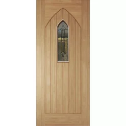 Westminster 6 Panel Leaded Timber White Oak Veneer Swinging External Front Door, (H)1981mm (W)838mm