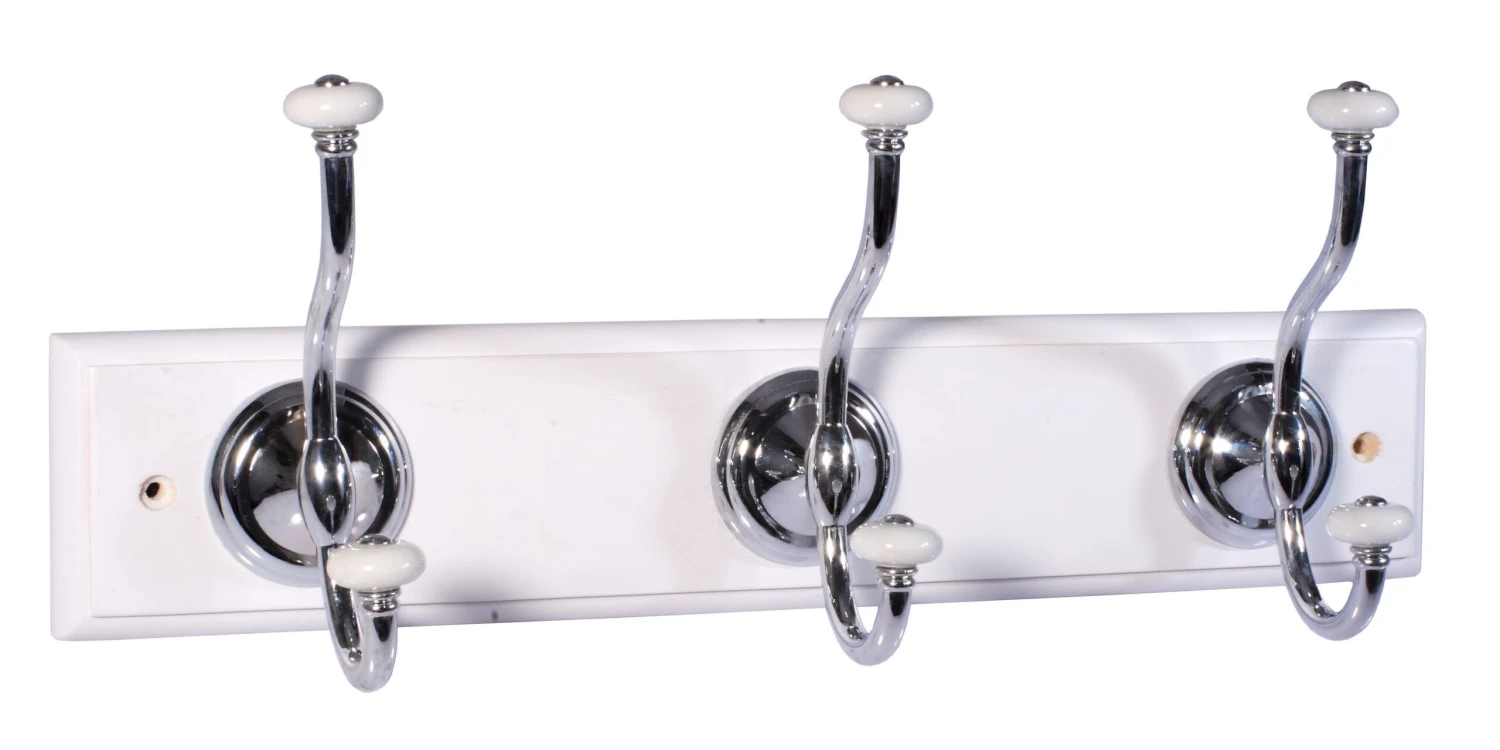 White Chrome Effect 3 Hook Rail, (L)457mm (H)15mm 3 White Chrome Effect 3 Hook Rail, (L)457mm (H)15mm