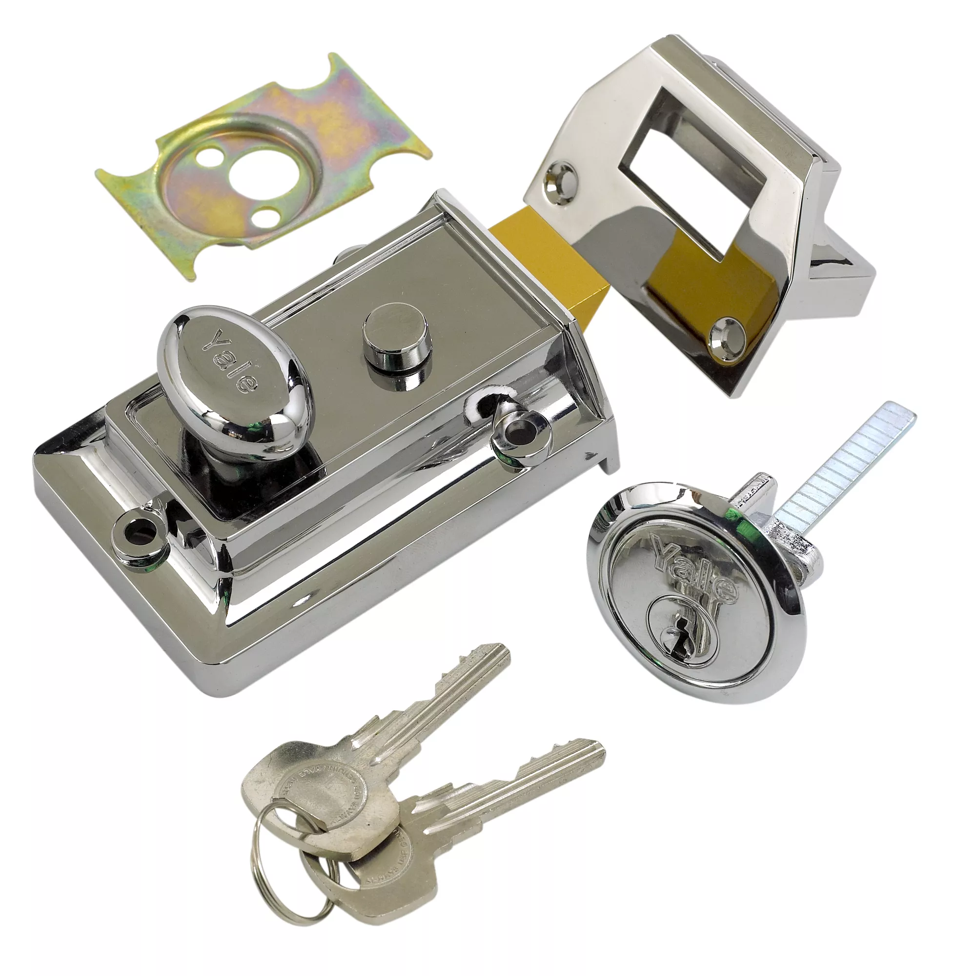 Yale Chrome Effect LH & RH Deadlock Night Latch, (H)66mm (W)93mm 3 Yale Chrome Effect LH & RH Deadlock Night Latch, (H)66mm (W)93mm