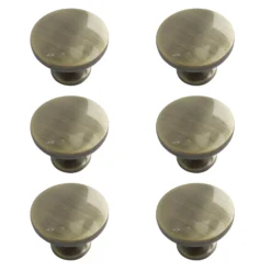 Zinc Alloy Antique Brass Effect Round Furniture Knob (Dia)30mm, Pack Of 6