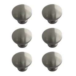 Zinc Alloy Nickel Effect Round Furniture Knob (Dia)30mm, Pack Of 6